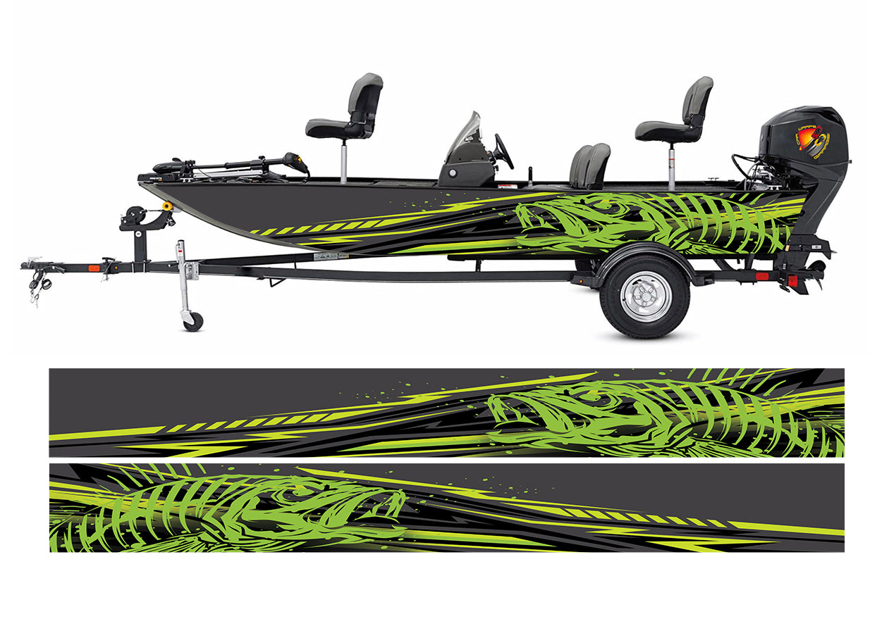 Abstract Lime Seabass Modern Lines Graphic Boat Vinyl Wrap Decal Fishing Bass Pontoon Decal Sportsman Boat Decal