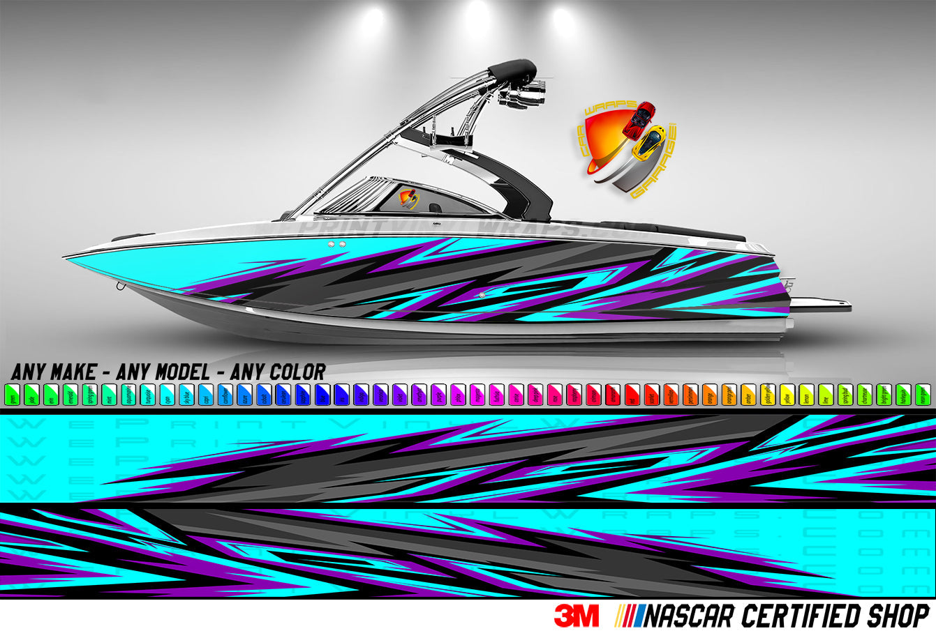 Cyan Purple and Black Abstract Graphic Vinyl Boat Wrap Decal Fishing Bass Pontoon Sportsman Bowriders Deck Watercraft etc... Boat Wrap Decal