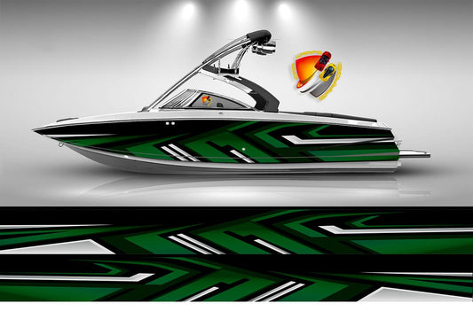 Dark Green and Black Lines Modern Graphic Vinyl Boat Wrap Fishing Bass Pontoon Decal Sportsman Console Bowriders Deck Boat Watercraft Decal