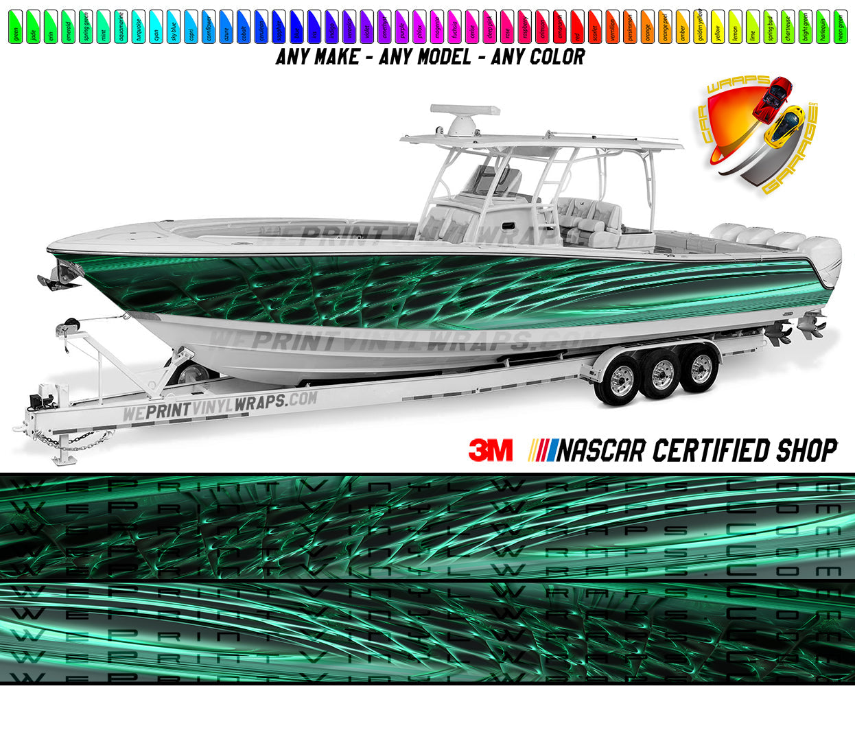 Emerald Green Graphic Vinyl Boat Wrap Decal Fishing Pontoon Sportsman Console Bowriders Deck Boat Watercraft  All boats Decal